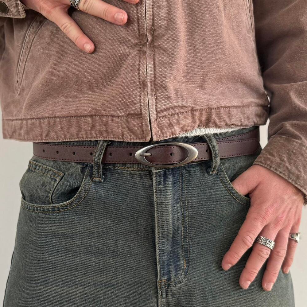 Vintage Brown Western Belt Unisex Boho Oval Design American Style 43" Long - Picture 3 of 6